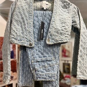 Fashion Nova Distressed Light Blue Jean Jacket Set